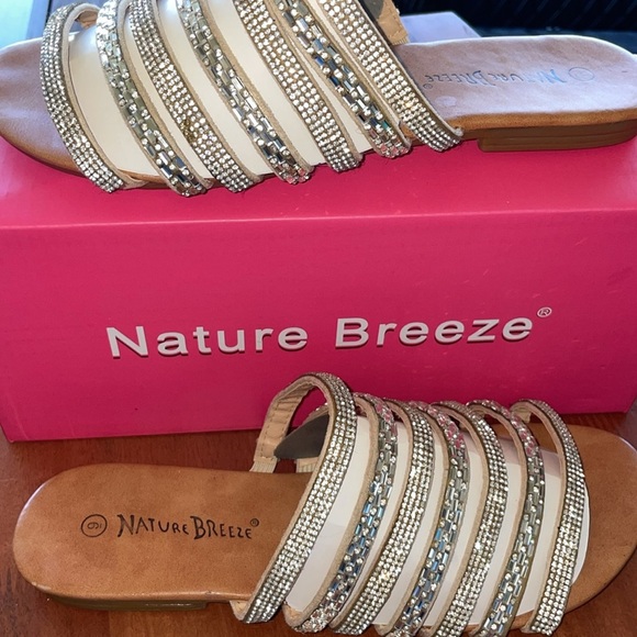NATURE BREEZE Adrian Crystal Strappy Flat Slide Sandals Crystal Silver Size 9 - Picture 5 of 12